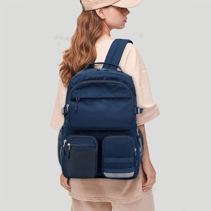 Lohol Water Resistant Backpack with Multifunctional Pockets for Teens, Durable Bookbag fits 15.6 inch Laptop for School Travel College, 25L (Navy Blue) - color: Navy Blue