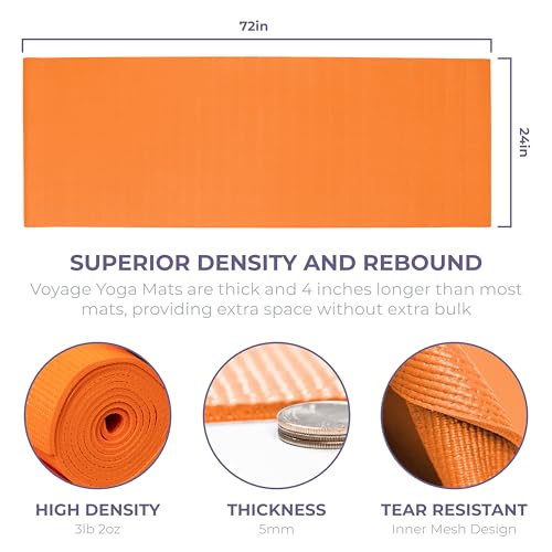 Voyage Yoga Mat, 6 Pack, 72" x 24" Professional Studio and Gym Bulk Yoga Mats, 5mm Thick, Durable, Anti-Tear, Non Slip Fitness and Exercise Mats - color: Orange