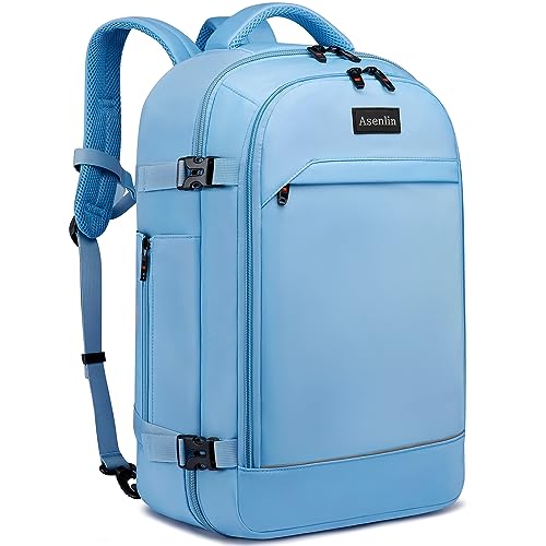 Asenlin Travel Backpack for Women Men,Flight Approved Carry On Luggage 30L Water Resistant Business Laptop Backpacks Fits TSA 15.6 Inch Computer College Weekender Outdoor Hiking-Light Blue - color: Lblue-15, size: 15-inch