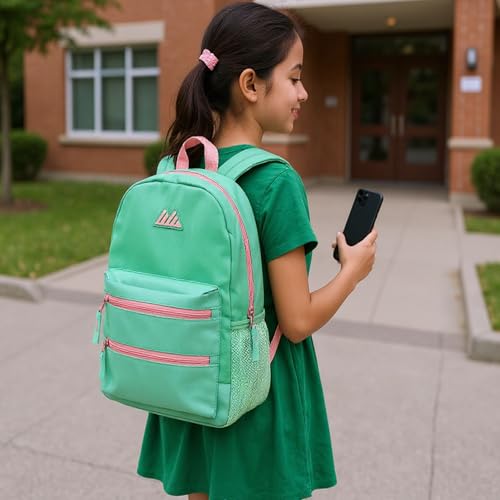 Summit Ridge Colorful Big Backpack for School Kids, Multi Pocket Backpack for Elementary, Middle School Girls, Boys with Padded Straps (Aquamarine/Mint) - color: Aquamarine/Mint
