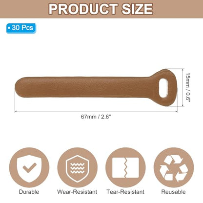 PATIKIL 30Pcs Leather Zipper Pull, 2.6" Replacement Zipper Puller Extender Backpack Luggage Sliders for Handbags Suitcases Bags Wallets Jackets Coats Pull Tabs, Dark Khaki - color: Dark Khaki