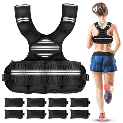 35lb/45lb Weighted Vest Men , Adjustable Rucking Vests for Walking with Reflective Stripe, 1.2" Ultra Thick Shoulder Padding Strength Training Workout Vest for Running GYM Home, Detachable Iron Weights - size: 6-18LBS
