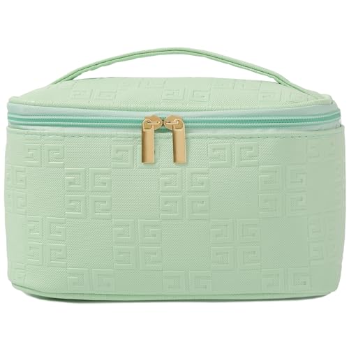 Meiyuuo Makeup Bag Large Cosmetic Bags for Women Girls Cute Travel Zipper Pouch Toiletry Organizer for Beauty Essentials Waterproof (Light Green) - color: Embossing Green