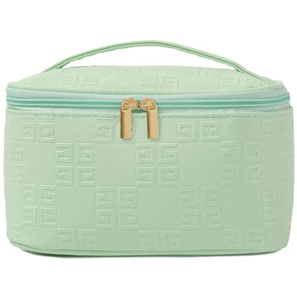 Meiyuuo Makeup Bag Large Cosmetic Bags for Women Girls Cute Travel Zipper Pouch Toiletry Organizer for Beauty Essentials Waterproof (Light Green) - color: Embossing Green