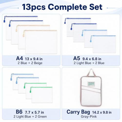 13pcs Mesh Zipper Pouches with Organizer Bag, 3 Sizes Plastic Bags - style: 13pcs