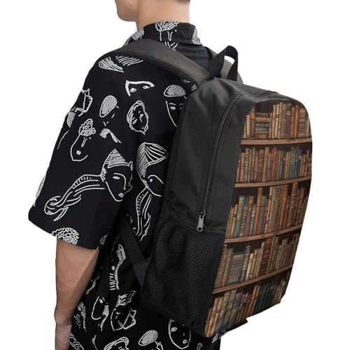 Library Bookshelf Book Backpack for Women Men, Durable 600D Polyester Bookbag with Large Capacity, Lightweight 17 Inch Laptop Backpack Minimalism Casual Daypack for Work, Travel