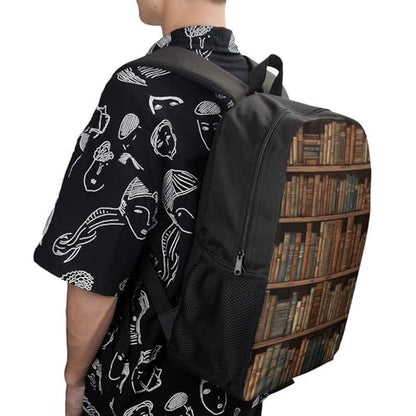 Library Bookshelf Book Backpack for Women Men, Durable 600D Polyester Bookbag with Large Capacity, Lightweight 17 Inch Laptop Backpack Minimalism Casual Daypack for Work, Travel