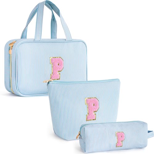 Gifts for Teen Girls Women - Personalized Toiletry Bag Initial Makeup Bag | Travel Cosmetic Bag | 8 9 10 11 12 13 14 15 16 Years Old Girl Gift Trendy Stuff - Blue P - color: Blue, style: P