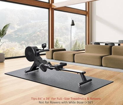 Treadmill Mat, 7'x3'/6'x3'/6'x2.5'/5.6'x2'/4'x2', 6mm Thick Exercise Equipment Gym Mat for Hardwood FloorCarpet, Compatible with Peloton Bike, Indoor Spin Bike, Elliptical - color: 84"x36"x6mm-black