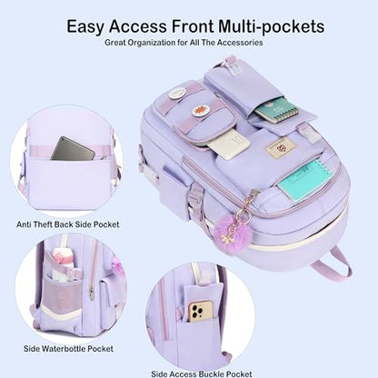 Hidds Laptop Backpacks 15.6 In Kids School Backpack for Girls Women Bookbag - color: A-purple
