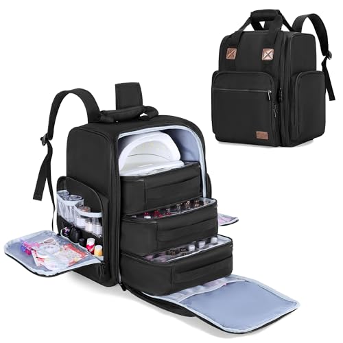 BAFASO Nail Polish Backpack Holds 105 Bottles and a Nail Lamp, Black