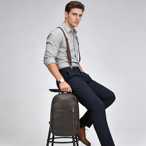 Laptop Leather Travel Backpack For Men Carry On Back Pack For Business Work computer Backpacks Fit 15.6" Laptop - color: Bb-16 Brown