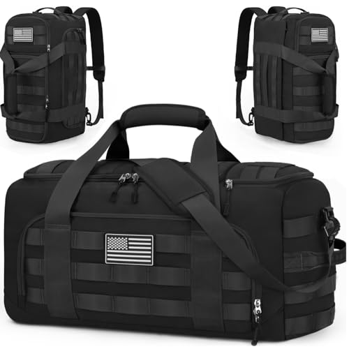 ZOMFELT Tactical Gym Bags for Men, 22x14x9 Carry On Luggage Duffle Bag for Travel, 3-in-1 Sports Basketball Soccer Bag with Removable Dividers & Shoe Compartment, Weekender Overnight Travel bag, Black - size: Medium