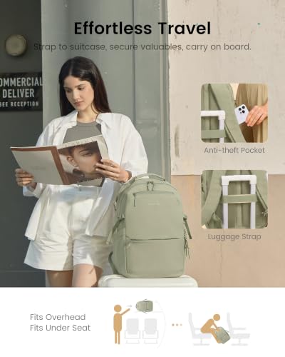LOVEVOOK Laptop Backpack Women with Tumbler Holder, Work Travel Backpack - color: Green, size: 18 Inch