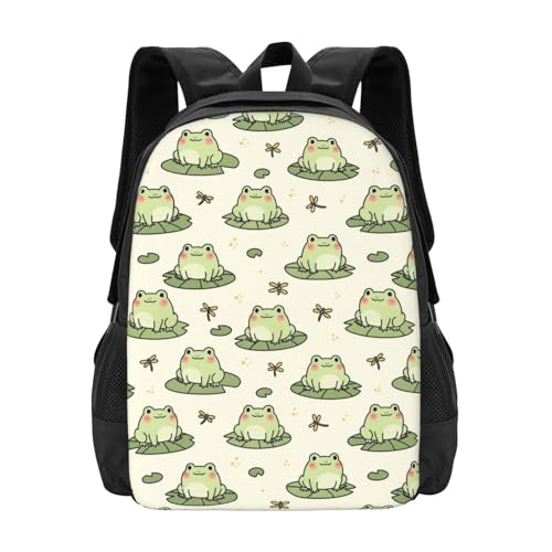 Casual Travel Rucksack Cute Frog Animal, Self-Standing, Mesh Side Pockets, for Cycling & Weekends - color: Design (408)