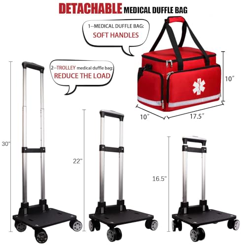 Medical Bag Rolling Roller Bag Trolley Duffel Nurses EMT CNA RN Empty for First Aid Responder Home Health Care Nursing Student Roll Duffle Bag Carry on Wheels Wheeled Work Physicians Doctor - color: Red
