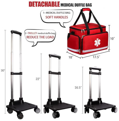 Medical Bag Rolling Roller Bag Trolley Duffel Nurses EMT CNA RN Empty for First Aid Responder Home Health Care Nursing Student Roll Duffle Bag Carry on Wheels Wheeled Work Physicians Doctor - color: Red