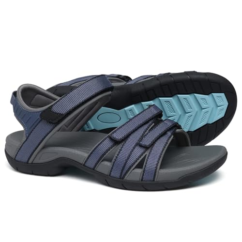 shevalues Hiking Sandals for Women Comfortable Outdoor Walking Sport Sandal with Adjustable Straps and Arch Support - color: Navy, size: 8.5