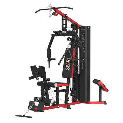 SPART Home Gym Station,Multifunctional Home Gym Workout Equipment,with 160LBS Weight Stack for Leg Press & Chest Fly, All in One Exercise Equipment Full Body Strength Training with Pulley System - color: Red, style: Steel Cover