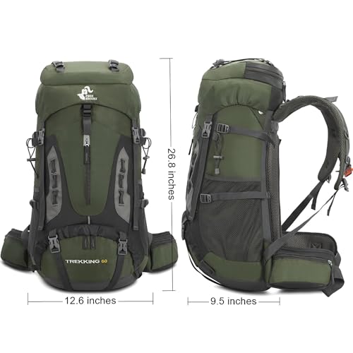 Bseash 60L Hiking Camping Backpack with Rain Cover, Waterproof Large Capacity Outdoor Sport Travel Daypack Climbing Touring (Army Green) - color: Army Green