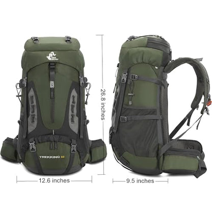 Bseash 60L Hiking Camping Backpack with Rain Cover, Waterproof Large Capacity Outdoor Sport Travel Daypack Climbing Touring (Army Green) - color: Army Green
