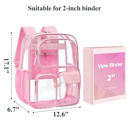 PACKISM Clear Backpack for School - 17 inch Large Heavy Duty Bookbag, Reinforced See Through PVC Transparent Backpack - color: Pu Straps Pink 3 Pockets, style: Daypack Backpacks