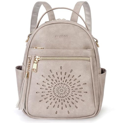 APHISON Small Backpack Purse for Women Cute PU Leather Mini Backpacks Ladies Casual Lightweight Travel Daypack Waterproof - color: 7-gray, size: Small