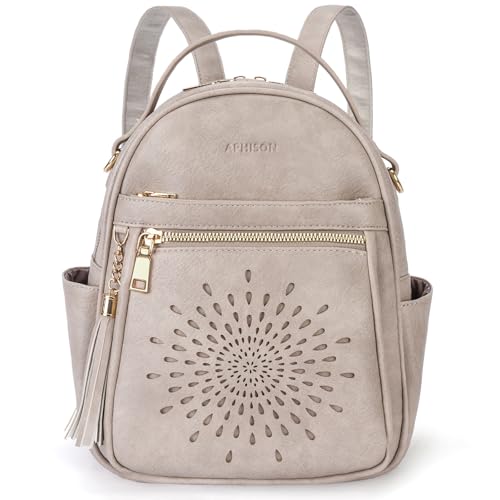 APHISON Small Backpack Purse for Women Cute PU Leather Mini Backpacks Ladies Casual Lightweight Travel Daypack Waterproof - color: 7-gray, size: Small