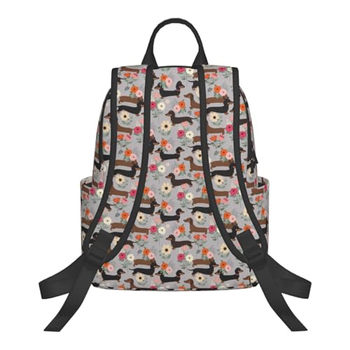 Lightweight Daypack Dachshund Dog Floral, Stands Upright, Padded Laptop Sleeve, for Commuters & Travel - color: Picture (826)