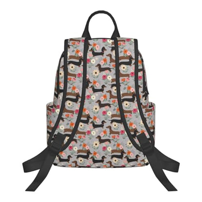 Lightweight Daypack Dachshund Dog Floral, Stands Upright, Padded Laptop Sleeve, for Commuters & Travel - color: Picture (826)