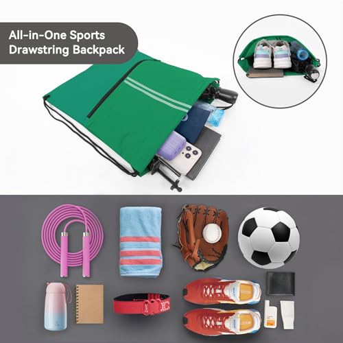 Drawstring Backpack Large Sports Draw String Bag for Women and Men (Green) - color: Two Tone Green