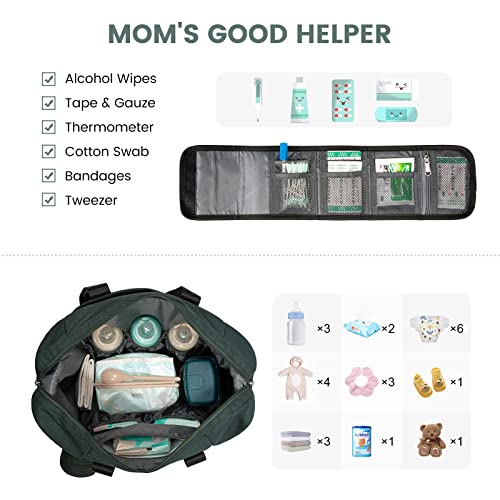 LOVEVOOK Diaper Bag Tote, Baby Diaper Bag Waterproof Travel Diaper Tote with Changing Pad - color: Green