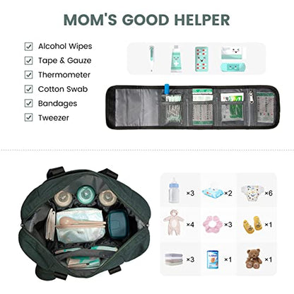 LOVEVOOK Diaper Bag Tote, Baby Diaper Bag Waterproof Travel Diaper Tote with Changing Pad - color: Green