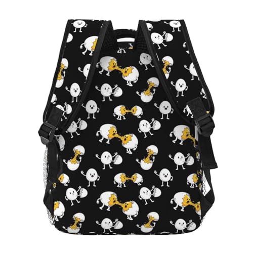 Lightweight Commuter Backpack Funny Egg Print Black, Casual Laptop Daypack with Multi Pockets for Work, Trips and Daily Commute - color: Pattern (744)