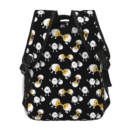 Lightweight Commuter Backpack Funny Egg Print Black, Casual Laptop Daypack with Multi Pockets for Work, Trips and Daily Commute - color: Pattern (744)