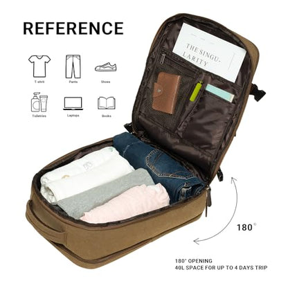 KAUKKO Thick Canvas Travel Backpack, Flight Approved Carry On Backpack with Shoe Pouch and 15.6 inch Laptop Compartment, 40L Luggage Casual Daypack Weekender Bag 10-KHAKI - color: 10-khaki