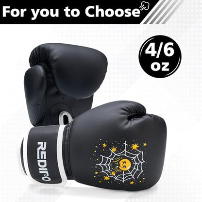 Kids Boxing Gloves, Youth Boxing Training Gloves for Kids 3-9 Year Boys and Girls, 4&6OZ Fighting Gloves, Punching Bag Kickboxing Thai Mitts MMA Training Sparring Gloves - color: Black, size: 6OZ