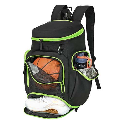 LARIPOP Basketball Backpack with Ball & Ventilated Shoe Compartment Insulated Pockets for Men Training - color: Green