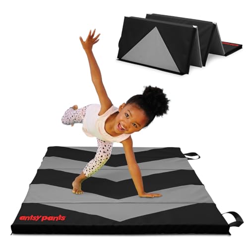 Antsy Pants Tumbling Mat for Kids – Gymnastics Mat, Easy to Clean, Sturdy, Foldable Tumbling Mats, Padded, Lightweight, Portable, Gymnastics Equipment for Active Play - color: 5-Fold Gray/Black