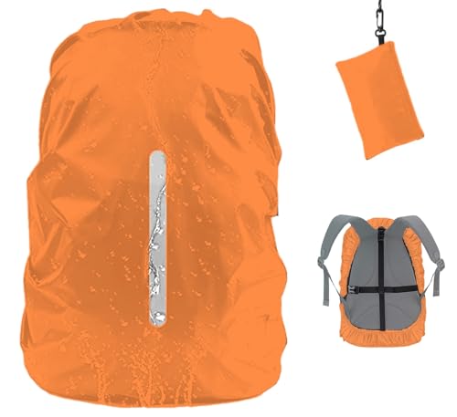 Waterproof Backpack Rain Cover with Reflective Strap, 2 Adjustable Anti Slip Cross Buckle Strap with Organizer Bag, Rainproof Snowproof, Orange XL (for 56-70L Backpack) - color: Orange, size: X-Large