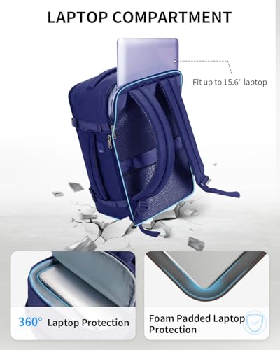 ECOHUB Travel Backpack Airlines Approved Personal Item Bag Carry On Backpack - color: Navy Blue, size: 18 inch underseat