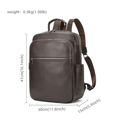 LUUFAN Genuine Leather Shoulder Bag for Men Casual Backpack Slim Daypack 15.6 Inch Laptop Rucksack Business Travel Outdoor Bag, Coffee - color: 8017-coffee