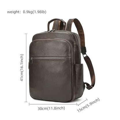 LUUFAN Genuine Leather Shoulder Bag for Men Casual Backpack Slim Daypack 15.6 Inch Laptop Rucksack Business Travel Outdoor Bag, Coffee - color: 8017-coffee