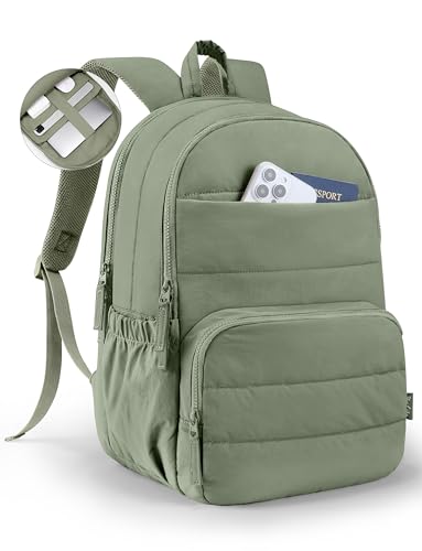 Uselike Travel Backpack for Women, 15.6 Inch Laptop Backpack, Quilted College Bookbag, Cute Work Backpacks, Water Resistant - color: Sage Green