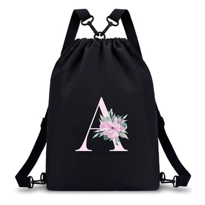 A-Z BAG Drawstring Backpack Gym Sackpack, Personalized Gifts for Women, Initial 4-in-1 Multi-String Swimming Bag for Waterproof Sports (A)