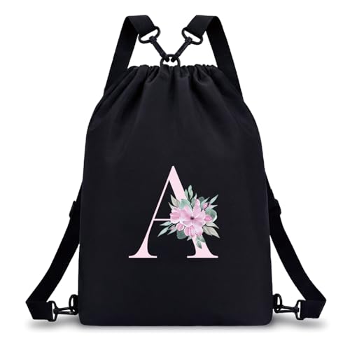 A-Z BAG Drawstring Backpack Gym Sackpack, Personalized Gifts for Women, Initial 4-in-1 Multi-String Swimming Bag for Waterproof Sports (A)