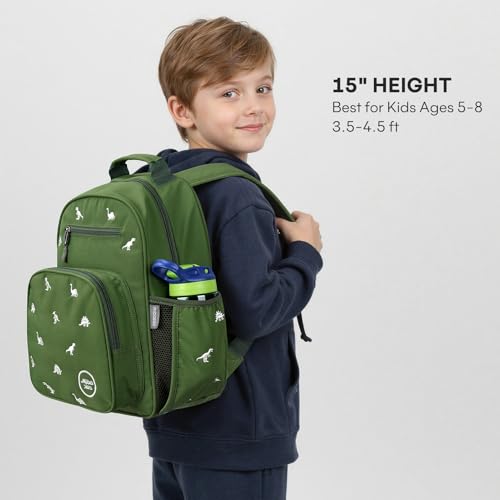mibasies Boys Backpacks Ages 5-8: Quilted Backpack for Kids - Cute 15 Inches Bookbag for Kindergarten Elementary School Dinosaur Green - color: Dinosaur Green, style: Kids-15"h