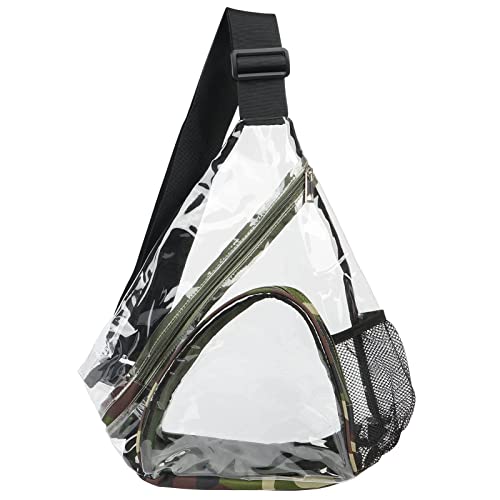HULISEN Clear Sling Bag, Clear Bag Stadium Approved, Transparent Shoulder Crossbody Backpack Chest Casual Daypack - color: Camouflage