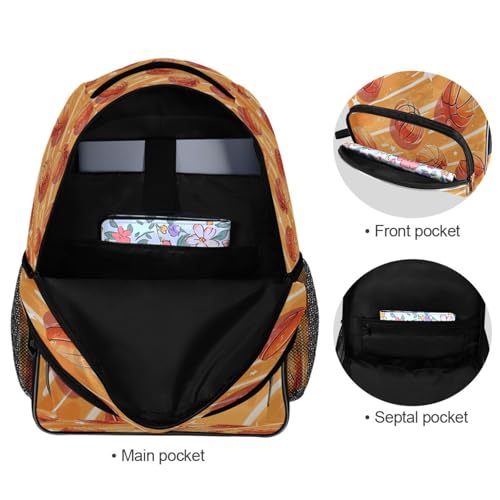 Water-Resistant Travel Basketballs and Stars Backpack - Lightweight Laptop Daypack, 15.6" Laptop Compartment, Durable Commuter Bag for Work & Outdoor#52