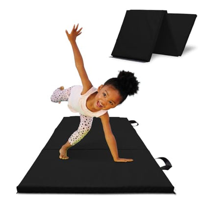 Antsy Pants Tumbling Mat for Kids – Gymnastics Mat, Easy to Clean, Sturdy, Foldable Tumbling Mats, Padded, Lightweight, Portable, Gymnastics Equipment for Active Play - color: 3-Fold Black